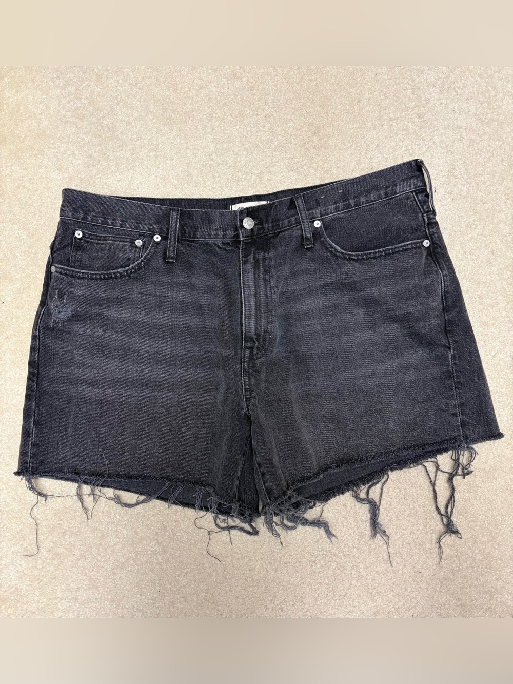 Madewell Black Distressed Raw-Hem Denim Shorts